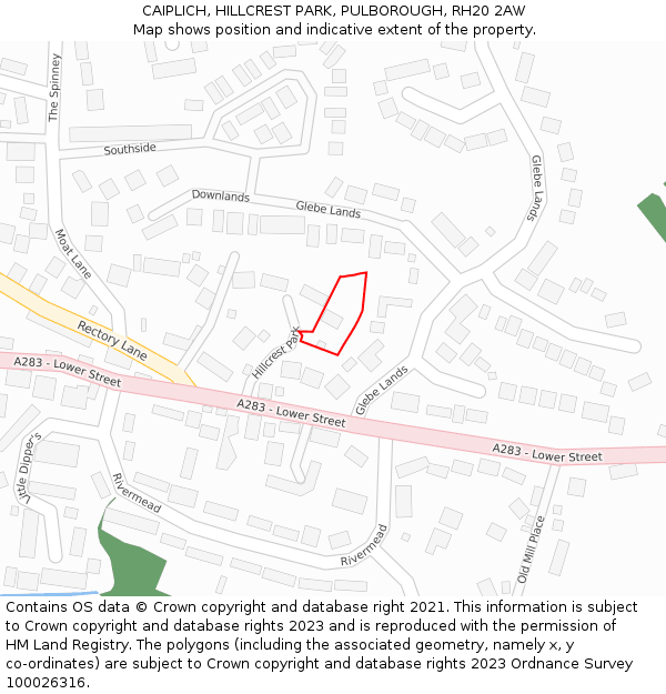 CAIPLICH, HILLCREST PARK, PULBOROUGH, RH20 2AW: Location map and indicative extent of plot