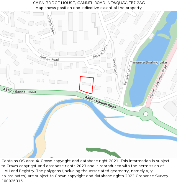 CAIRN BRIDGE HOUSE, GANNEL ROAD, NEWQUAY, TR7 2AG: Location map and indicative extent of plot