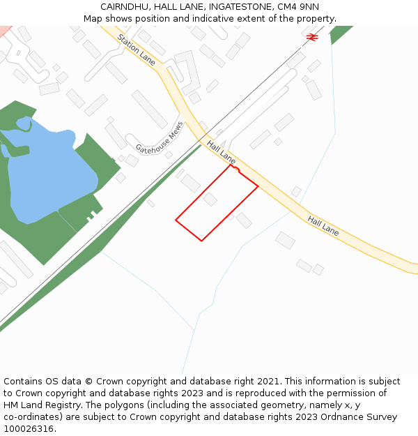 CAIRNDHU, HALL LANE, INGATESTONE, CM4 9NN: Location map and indicative extent of plot