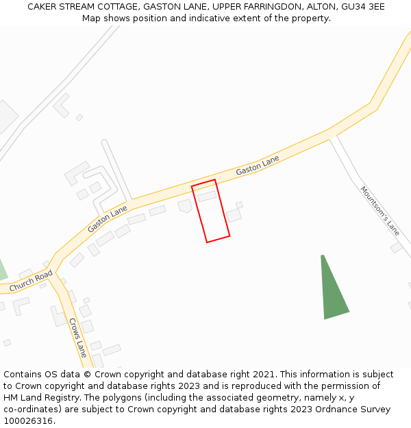 CAKER STREAM COTTAGE, GASTON LANE, UPPER FARRINGDON, ALTON, GU34 3EE: Location map and indicative extent of plot