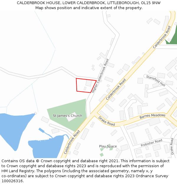 CALDERBROOK HOUSE, LOWER CALDERBROOK, LITTLEBOROUGH, OL15 9NW: Location map and indicative extent of plot