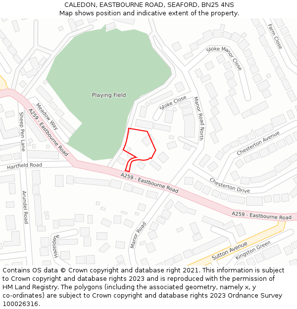 CALEDON, EASTBOURNE ROAD, SEAFORD, BN25 4NS: Location map and indicative extent of plot