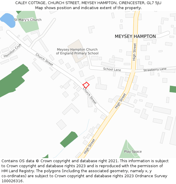 CALEY COTTAGE, CHURCH STREET, MEYSEY HAMPTON, CIRENCESTER, GL7 5JU: Location map and indicative extent of plot