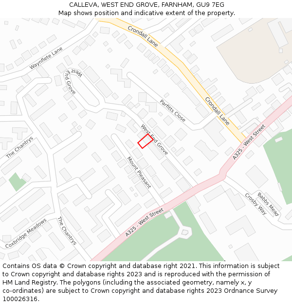 CALLEVA, WEST END GROVE, FARNHAM, GU9 7EG: Location map and indicative extent of plot