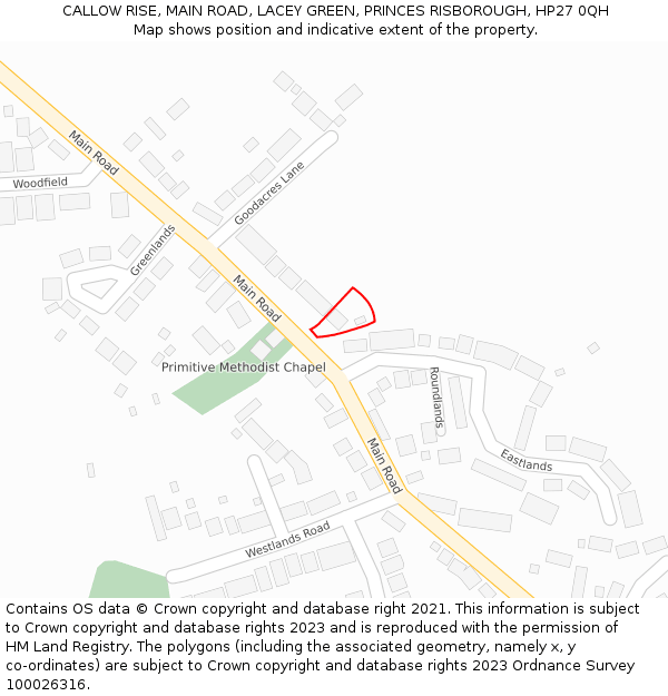 CALLOW RISE, MAIN ROAD, LACEY GREEN, PRINCES RISBOROUGH, HP27 0QH: Location map and indicative extent of plot