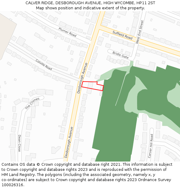 CALVER RIDGE, DESBOROUGH AVENUE, HIGH WYCOMBE, HP11 2ST: Location map and indicative extent of plot