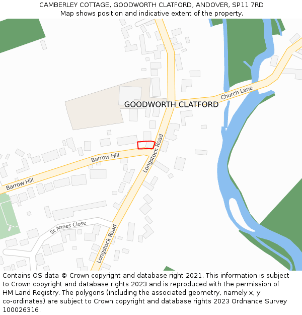 CAMBERLEY COTTAGE, GOODWORTH CLATFORD, ANDOVER, SP11 7RD: Location map and indicative extent of plot