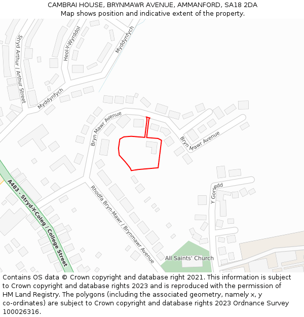 CAMBRAI HOUSE, BRYNMAWR AVENUE, AMMANFORD, SA18 2DA: Location map and indicative extent of plot