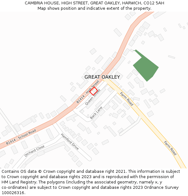 CAMBRIA HOUSE, HIGH STREET, GREAT OAKLEY, HARWICH, CO12 5AH: Location map and indicative extent of plot