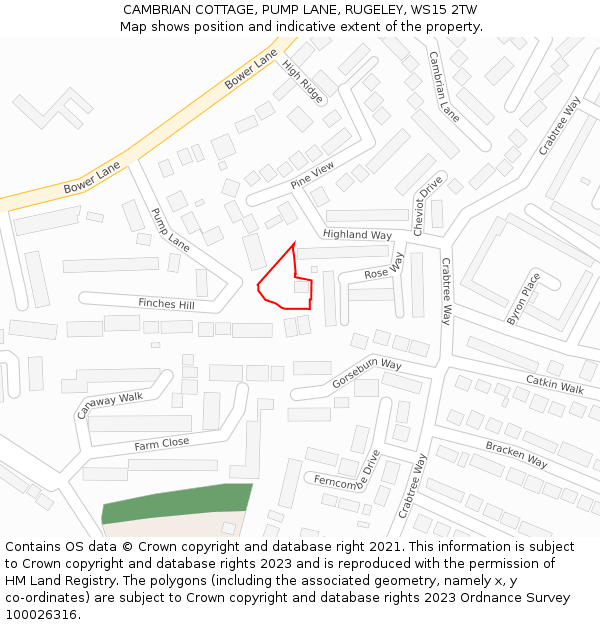 CAMBRIAN COTTAGE, PUMP LANE, RUGELEY, WS15 2TW: Location map and indicative extent of plot