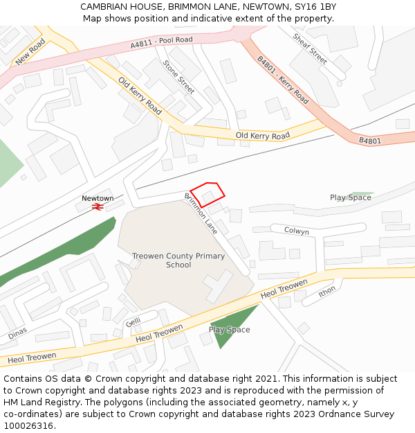 CAMBRIAN HOUSE, BRIMMON LANE, NEWTOWN, SY16 1BY: Location map and indicative extent of plot