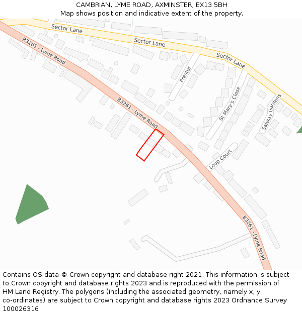 CAMBRIAN, LYME ROAD, AXMINSTER, EX13 5BH: Location map and indicative extent of plot