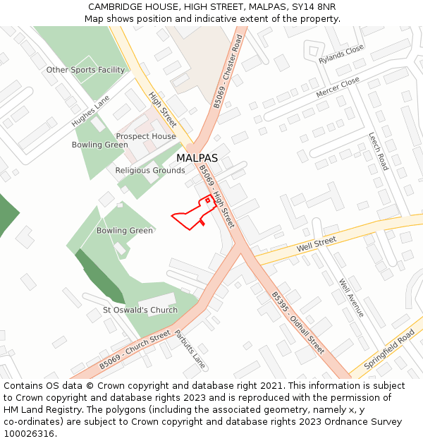 CAMBRIDGE HOUSE, HIGH STREET, MALPAS, SY14 8NR: Location map and indicative extent of plot