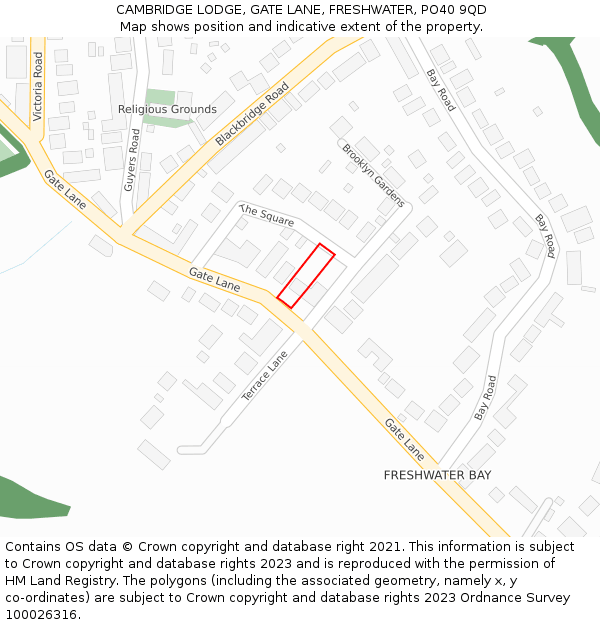 CAMBRIDGE LODGE, GATE LANE, FRESHWATER, PO40 9QD: Location map and indicative extent of plot