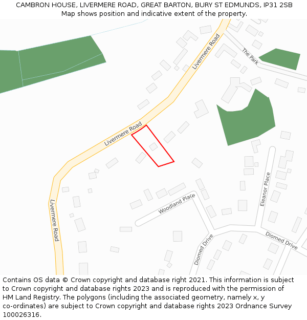 CAMBRON HOUSE, LIVERMERE ROAD, GREAT BARTON, BURY ST EDMUNDS, IP31 2SB: Location map and indicative extent of plot