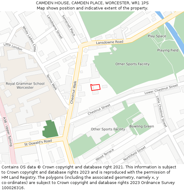 CAMDEN HOUSE, CAMDEN PLACE, WORCESTER, WR1 1PS: Location map and indicative extent of plot