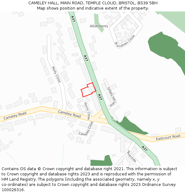 CAMELEY HALL, MAIN ROAD, TEMPLE CLOUD, BRISTOL, BS39 5BH: Location map and indicative extent of plot
