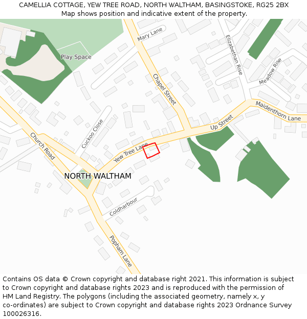 CAMELLIA COTTAGE, YEW TREE ROAD, NORTH WALTHAM, BASINGSTOKE, RG25 2BX: Location map and indicative extent of plot