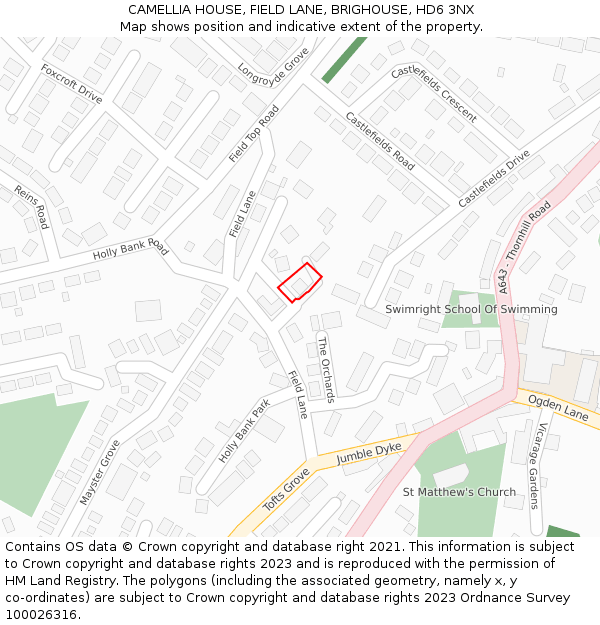 CAMELLIA HOUSE, FIELD LANE, BRIGHOUSE, HD6 3NX: Location map and indicative extent of plot