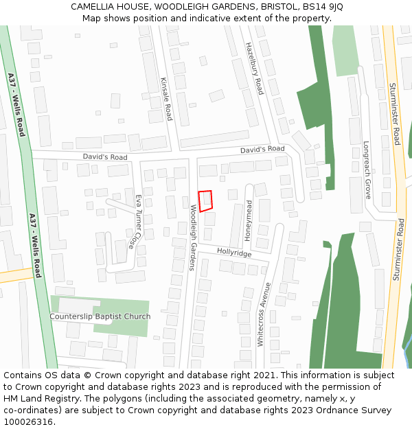 CAMELLIA HOUSE, WOODLEIGH GARDENS, BRISTOL, BS14 9JQ: Location map and indicative extent of plot