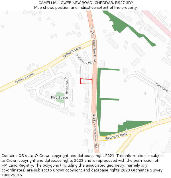 CAMELLIA, LOWER NEW ROAD, CHEDDAR, BS27 3DY: Location map and indicative extent of plot