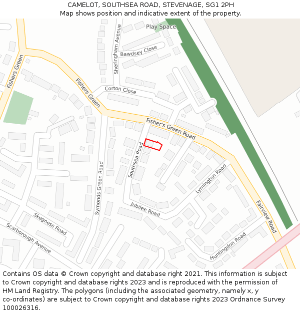 CAMELOT, SOUTHSEA ROAD, STEVENAGE, SG1 2PH: Location map and indicative extent of plot