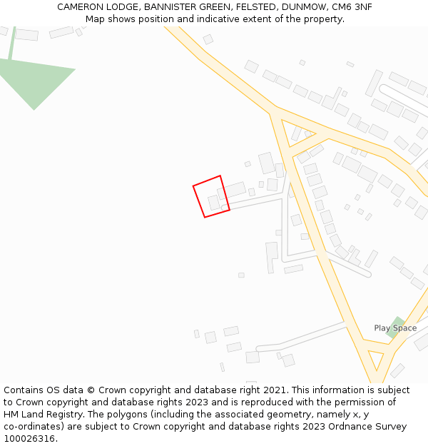 CAMERON LODGE, BANNISTER GREEN, FELSTED, DUNMOW, CM6 3NF: Location map and indicative extent of plot