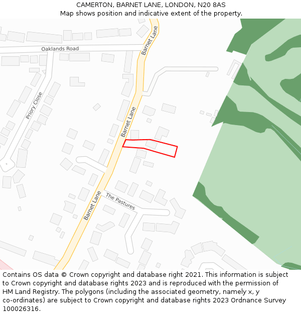 CAMERTON, BARNET LANE, LONDON, N20 8AS: Location map and indicative extent of plot
