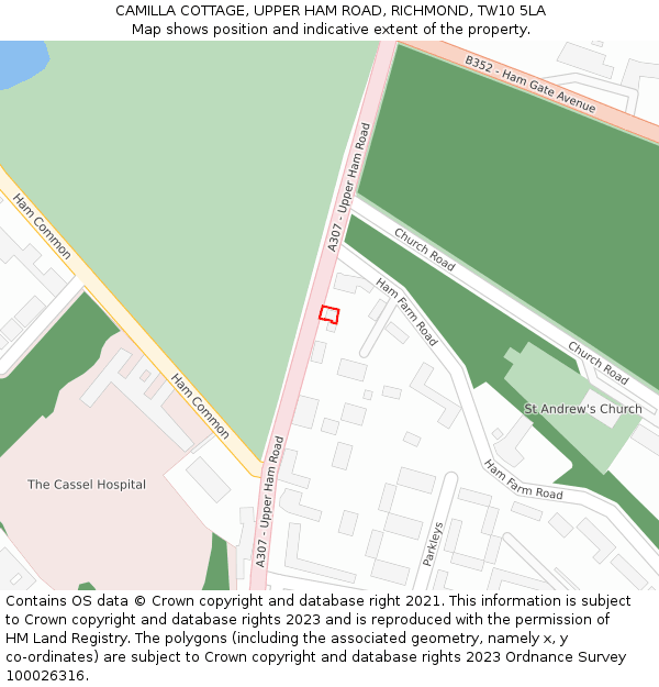 CAMILLA COTTAGE, UPPER HAM ROAD, RICHMOND, TW10 5LA: Location map and indicative extent of plot
