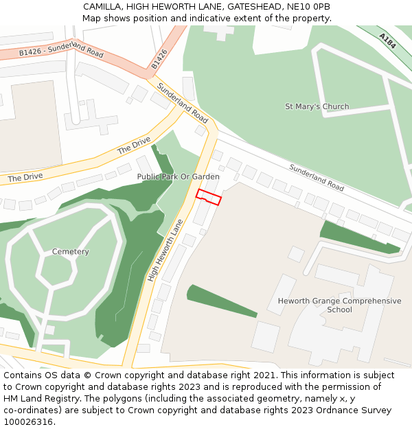 CAMILLA, HIGH HEWORTH LANE, GATESHEAD, NE10 0PB: Location map and indicative extent of plot