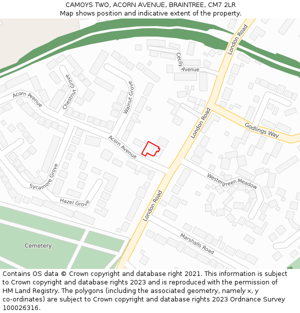CAMOYS TWO, ACORN AVENUE, BRAINTREE, CM7 2LR: Location map and indicative extent of plot