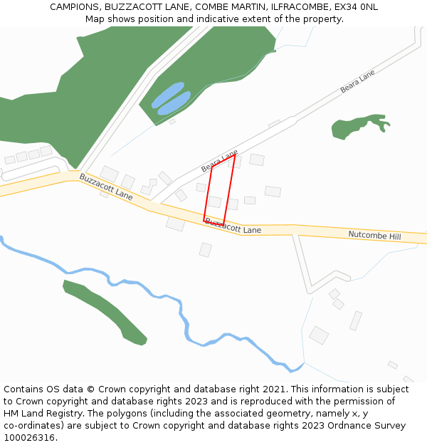 CAMPIONS, BUZZACOTT LANE, COMBE MARTIN, ILFRACOMBE, EX34 0NL: Location map and indicative extent of plot