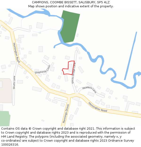 CAMPIONS, COOMBE BISSETT, SALISBURY, SP5 4LZ: Location map and indicative extent of plot