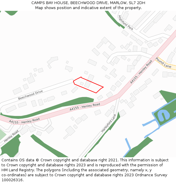 CAMPS BAY HOUSE, BEECHWOOD DRIVE, MARLOW, SL7 2DH: Location map and indicative extent of plot