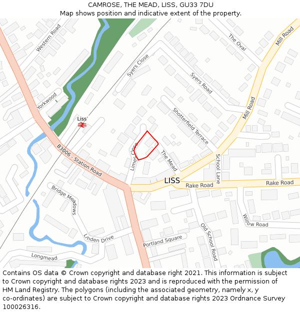 CAMROSE, THE MEAD, LISS, GU33 7DU: Location map and indicative extent of plot