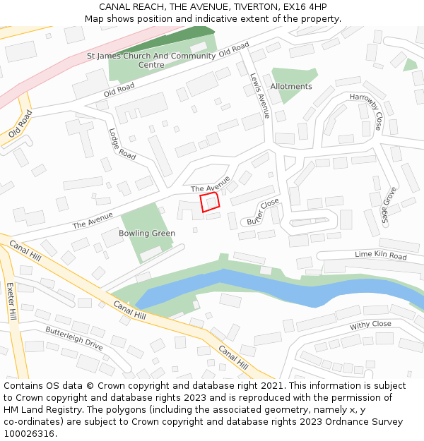 CANAL REACH, THE AVENUE, TIVERTON, EX16 4HP: Location map and indicative extent of plot
