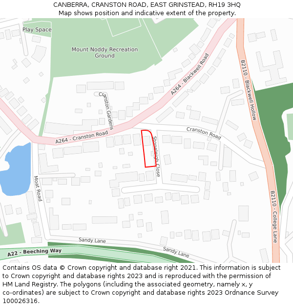CANBERRA, CRANSTON ROAD, EAST GRINSTEAD, RH19 3HQ: Location map and indicative extent of plot