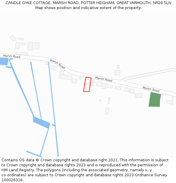 CANDLE DYKE COTTAGE, MARSH ROAD, POTTER HEIGHAM, GREAT YARMOUTH, NR29 5LN: Location map and indicative extent of plot