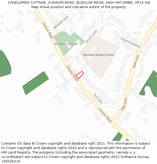 CANDLEMAS COTTAGE, CHINNOR ROAD, BLEDLOW RIDGE, HIGH WYCOMBE, HP14 4AJ: Location map and indicative extent of plot