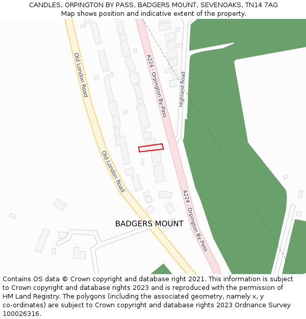 CANDLES, ORPINGTON BY PASS, BADGERS MOUNT, SEVENOAKS, TN14 7AG: Location map and indicative extent of plot