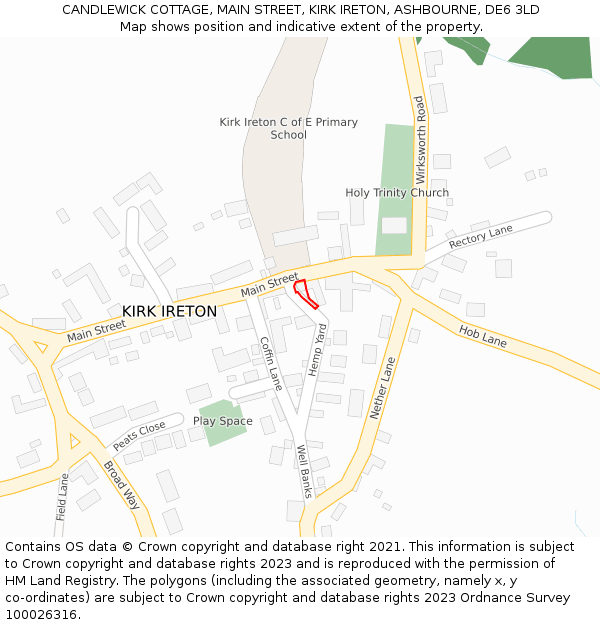 CANDLEWICK COTTAGE, MAIN STREET, KIRK IRETON, ASHBOURNE, DE6 3LD: Location map and indicative extent of plot