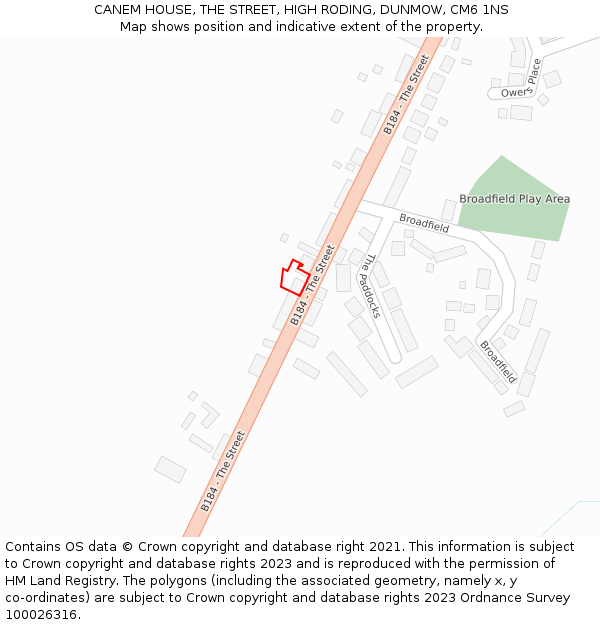 CANEM HOUSE, THE STREET, HIGH RODING, DUNMOW, CM6 1NS: Location map and indicative extent of plot