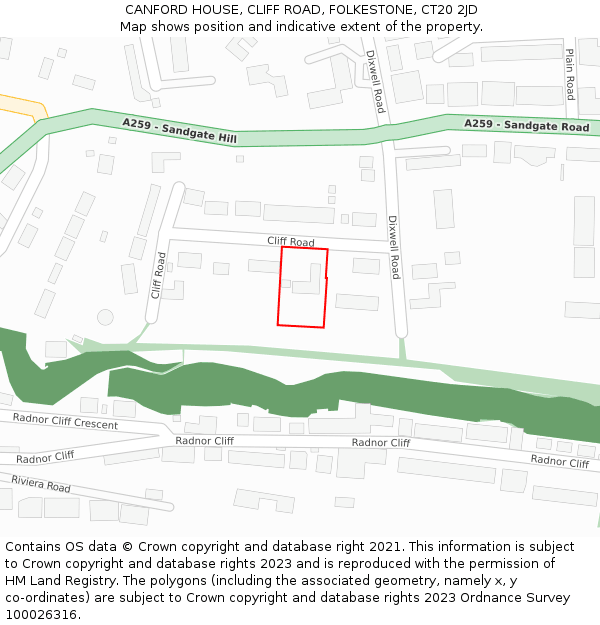 CANFORD HOUSE, CLIFF ROAD, FOLKESTONE, CT20 2JD: Location map and indicative extent of plot