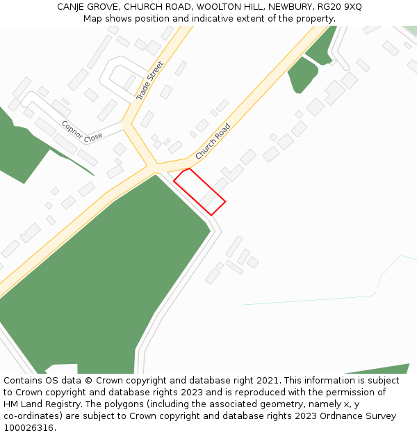 CANJE GROVE, CHURCH ROAD, WOOLTON HILL, NEWBURY, RG20 9XQ: Location map and indicative extent of plot