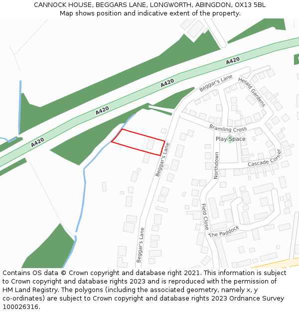 CANNOCK HOUSE, BEGGARS LANE, LONGWORTH, ABINGDON, OX13 5BL: Location map and indicative extent of plot