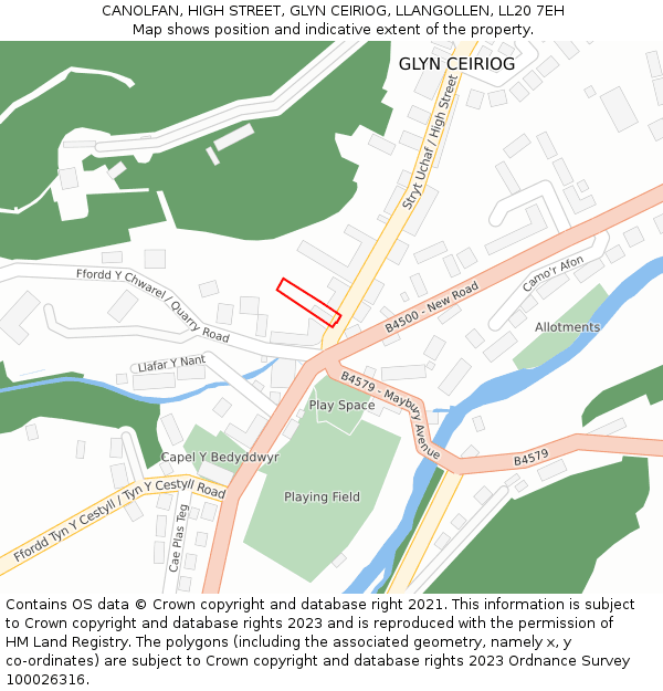 CANOLFAN, HIGH STREET, GLYN CEIRIOG, LLANGOLLEN, LL20 7EH: Location map and indicative extent of plot