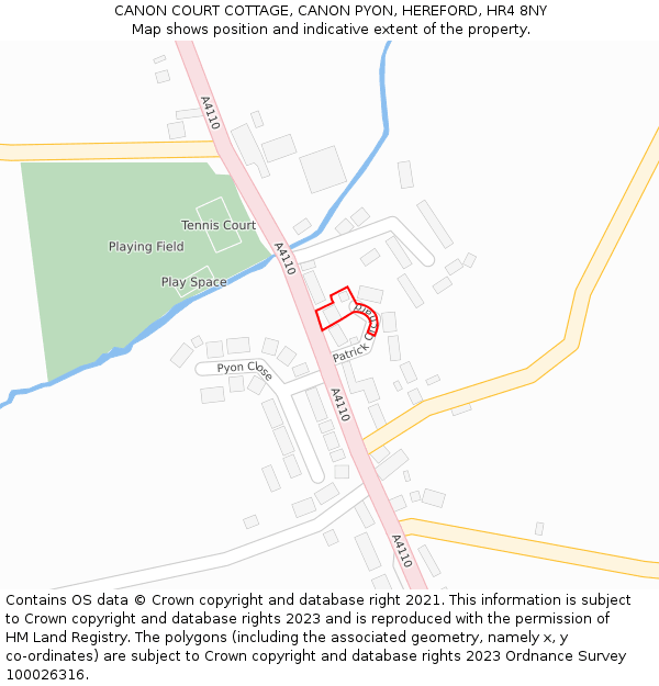 CANON COURT COTTAGE, CANON PYON, HEREFORD, HR4 8NY: Location map and indicative extent of plot