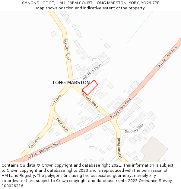 CANONS LODGE, HALL FARM COURT, LONG MARSTON, YORK, YO26 7PE: Location map and indicative extent of plot