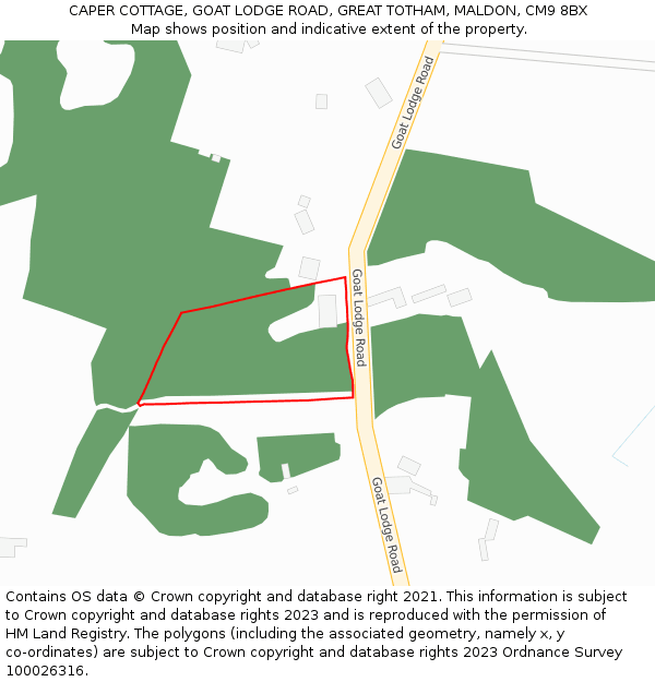 CAPER COTTAGE, GOAT LODGE ROAD, GREAT TOTHAM, MALDON, CM9 8BX: Location map and indicative extent of plot