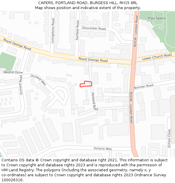 CAPERS, PORTLAND ROAD, BURGESS HILL, RH15 9RL: Location map and indicative extent of plot